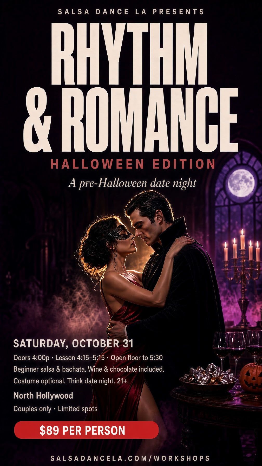 Rhythm & Romance Halloween Edition flyer: a pre-Halloween couples date night, Saturday, October 31 in North Hollywood